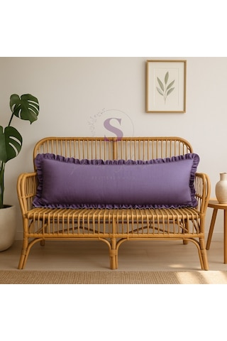 Fırfırlı Vintage Buldan Keten Mor Renk Iskandinav Uzun 40x100 Kırlent Yastık İçi Dolgulu Mor