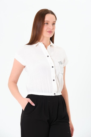 Sortie Collection Müslin Cep Baskılı Cepli Gömlek Ekru