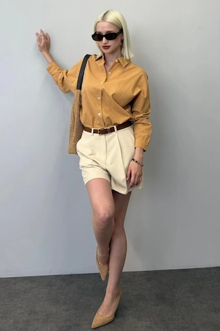 Madmext Mad Girls Camel Oversize Gömlek Mg1369 CAMEL