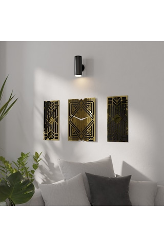 Dekoratif Lüx Gold Ayna Pleksili Duvar Saati Siyah - Gold