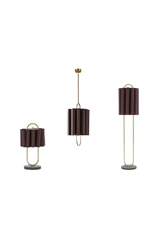 Lustra Koleksiyonu 3'lü Aydınlatma Seti 1 Sarkıt, 1 Lambader, 1 Abajur Kahverengi - Sarı