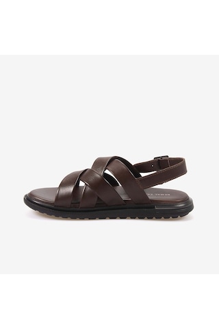 Kemal Tanca Erkek Kauçuk Tabanlı Deri Comfort Günlük Çapraz Bantlı Sandalet 555 Kahverengi