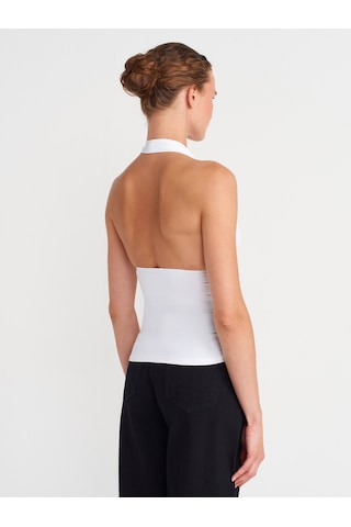 Dilvin 31968 Büzgülü Halter Yaka Top-beyaz Beyaz