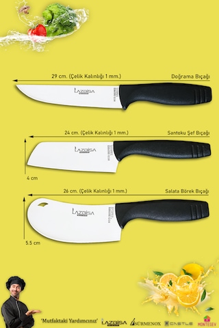 Eco Serisi Mutfak Bıçak Seti Et Sebze Börek 3 Lü Set Mft-1520 Siyah