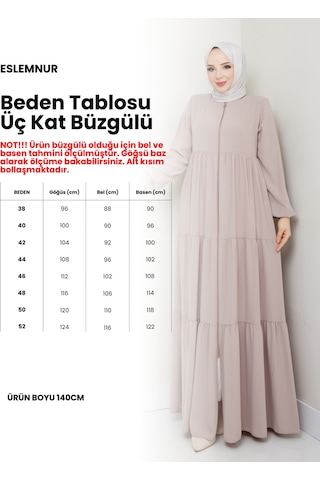 Eslemnur Üç Katlı Büzgü Detaylı Medine İpeği Ferace Haki