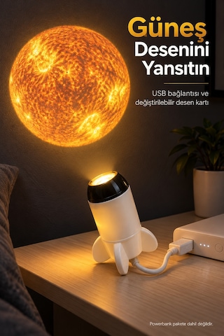 Tek Roket Şeklinde Projeksiyon Lambası Değiştirilebilir Görsel Kartlı Najmaddin