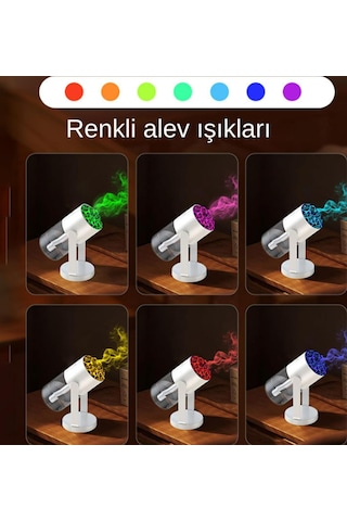 Projektör Görünümlü Rgb Işıklı Gece Lambası Ve Buhar Makinesi Beyaz