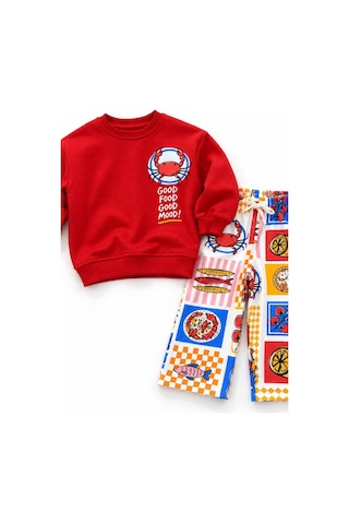 Mamy Kids Erkek Çocuk Yengeç Baskılı Eşofman Takım Kırmızı Çok Renkli