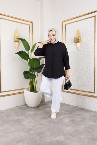 Beli Lastikli Keten Pantolon - Beyaz / A0104 Beyaz