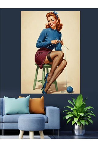 Dikiş Ören Pin-up Kadın Dekoratif Kanvas - Mdf Ahşap Tablo