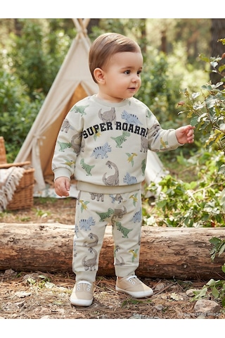 Civil Baby Dinozor Baskılı 6-18 Ay Eşofman Altı - Bej Taş Rengi