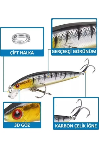 10 Adet 10cm 9gr Minnow Olta Yem Seti Rapala 1m Derinlik 10 Renk Karbon Çelik İğne