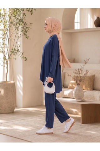 Unika Boutique Kadın Arma Detaylı Salaş İkili Takım Lacivert