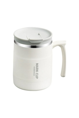 Shineyee 500ml Çift Katlı 304 Paslanmaz Çelik Portatif Kahve Bardak, Eldivenli Kapağı Ve Katlanabilir Kaşığı İle, Ofis Ve Seyahat İçin Uygun, Beyaz Beyaz