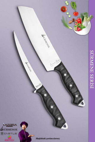 Sürmene Serisi Mutfak Şef Bıçak Seti Et Ekmek Sebze Fileto Şef Bıçağı 2 Li Set Siyah Mft-122 Siyah