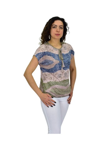 Kadın Kısa Kol Baskılı Bluz Bgl-st04694 VİZON