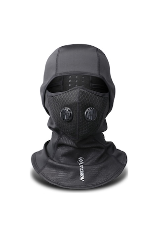 Fosenze Unisex Siyah Bisiklet Maskesi - Isı Sağlar, Rüzgar Ve Toz Korur, Nefes Valfi İle Konforlu, Spor İçin Elbise Xt7912 Siyah