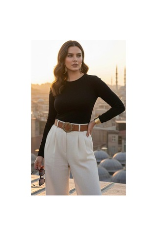 Taş İşlemeli Siyah Uzun Kollu Body Siyah