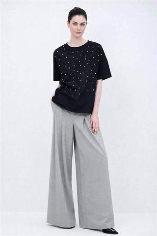 Fashion Friends İncili Ve Taşlı Siyah Kadın Bluz 26y0082k1
