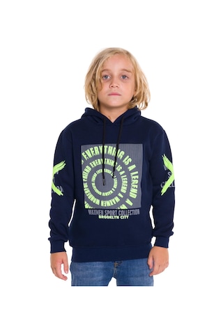 İrem Çocuk Giyim Erkek Çocuk Everythink Yazı Desenli Üç Iplik Şardonlu Kapüşonlu Sweatshirt Lacivert