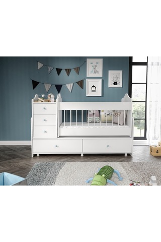 Angel Beşik Büyüyebilen Mavi Kulplu Komidinli