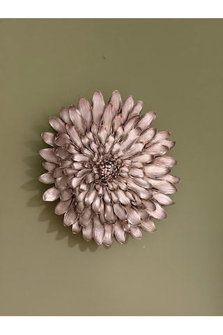 Dekoratif Çiçek Tabak / Duvar Süsü Eskitme Gümüş / Şampanya 28 Cm