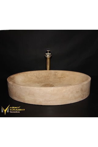 Traverten Gizli Giderli Oval Tasarım Lavabo