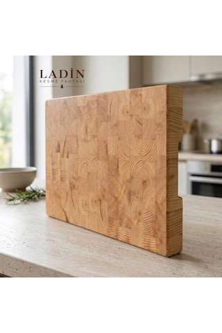 Ladin End Grain Kesme Tahtası 41x26x4 Cm Masif Ahşap Kasap Bloku Bej