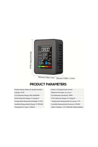 Xuweiwei Beyaz 1 Bilgisayar 5i 1 Arada Hava Kalitesi Monitörü Co2 Co Pm2 5 Pm10 Hcho Tvoc Lcd Ekranli Gaz Dedektörü Co2 Sensör Cihazı
