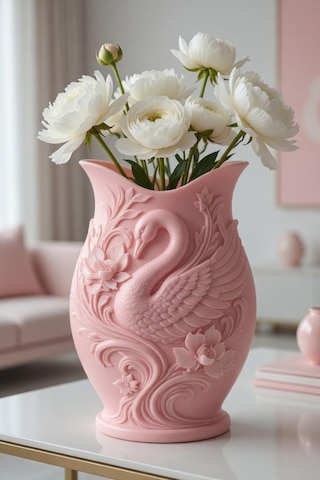 Kuğu Desenli Dekoratif Vazo 15 Cm 3d Baskılı Mat Dokulu Şık Masa Ve Raf Dekoru Pembe