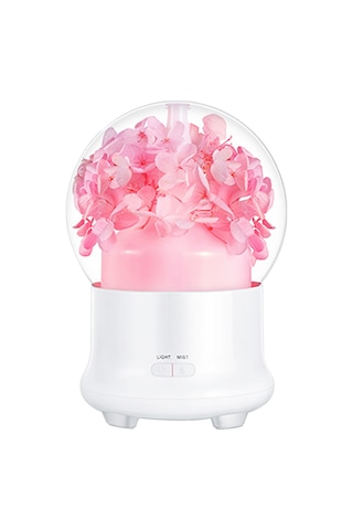 Yifomall Ev İçin Pembe Hortensya Ebedi Çiçekli Aromaterapi Makyajı: 7 Renkli Gece Lambalı, Otomatik Kapanma Özellikli Nemlendirici