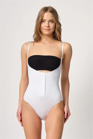 Ang Butik Beyaz Göğsü Açık Agraflı Body Korse