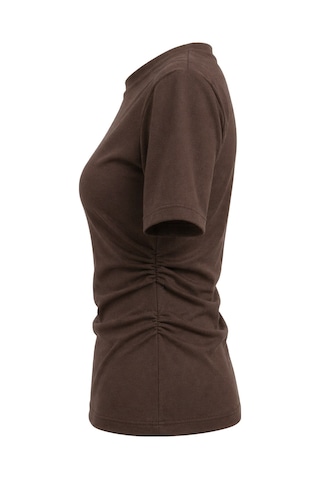 Mixray 2095 Kadın Büzgü Detaylı Arkası Yırtmaçlı Basic T-shirt Kahve Kahverengi