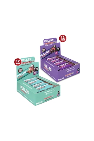 Fellas Protein Bar 32 G Süper Ikili Kutu 24 Adet - Duble Kakaolu X 12 Adet + Fındıklı X 12 Adet