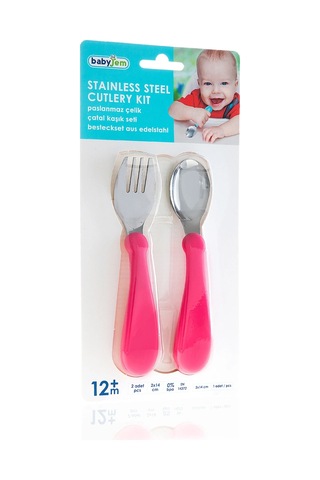 Babyjem Paslanmaz Çelik Çatal Kaşık Seti 522 Pembe Pembe