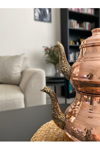 Bakır El Dövme Desenli Çaydanlık Bakır