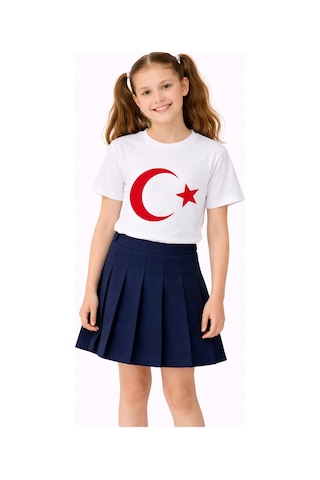 Türk Bayraklı Kız Erkek Çocuk Penye Tshirt Bgl-st05507 Beyaz