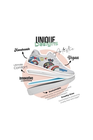 Kadın Vegan Deri Beyaz Sneakers - Warner Bros Tweety Love Tasarım Çok Renkli