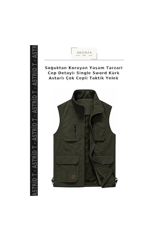 Astrid T Soğuktan Koruyan Yaşam Tarzari Cep Detaylı Single Sword Kürk Astarlı Çok Cepli Taktik Yelek Çok Renkli