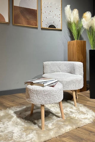 Berlin Çay Seti Kül Gri Rengi Berjer Ve Puf Takımı Salon, Ofis, Balkon - 2'li Takım