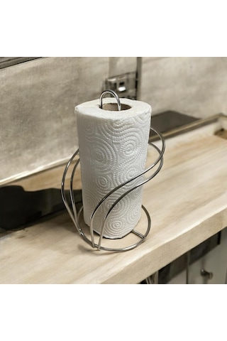 Gümüş Renkli Metal Kağıt Havluluk - Tezgah Üstü - Mutfak/banyo - Spiral Tasarım Gümüş