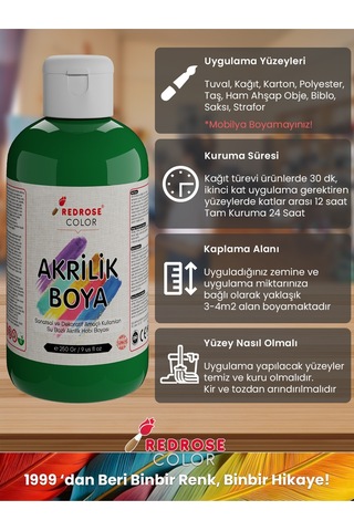 Red Rose Yeşil-sarı-kırmızı Akrilik Boya 3'lü Set 3 x 250 G