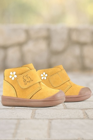 Rakerplus Yoohoo Hakiki Deri Sarı Cırtlı Papatya Detaylı Unisex Bebek Bot