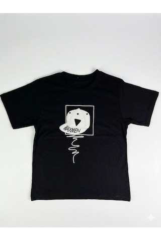 Erkek Çocuk Siyah Şapka Baskılı Tişört - Grafik Desenli Pamuklu Kısa Kollu T-shirt Siyah