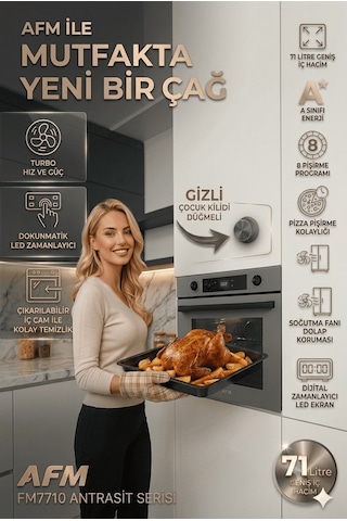 Alveus Afm Serisi Luas FM7710 + FM-BD2210 + FM3409 Antrasit Cam Turbo Dijital Ankastre Set