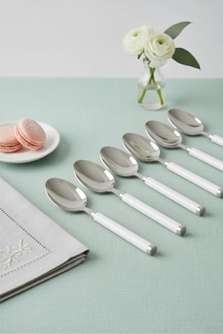 6 Lı Paslanmaz Çelik Yemek Kaşığı Seti Beyaz Saplı 15 Cm Çok Renkli