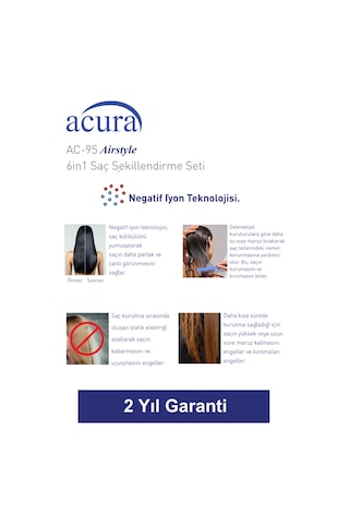 Ac-95 Airstyle Negatif İyonlu 6in1 Saç Şekillendirme Ve Kurutma Seti