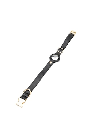 Doggo Gerçek Deriden El Yapımı Köpek Tasması Apple Airtag Uyumlu 50 CM Parlak Siyah