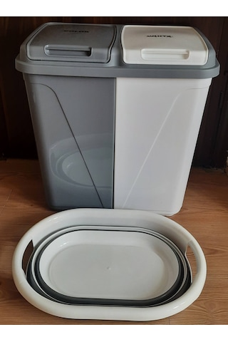 Ahir Ticaret Kirli Çamaşır Sepeti Ve Katlanır Çamaşır Sepeti 2'Li Gri
