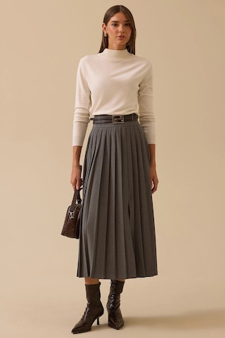 Seçil Kadın Kemer Detaylı Pileli Etek 0013 Gri Gri